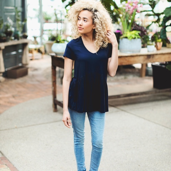 Peplumn Top in Navy - Picture 1 of 2